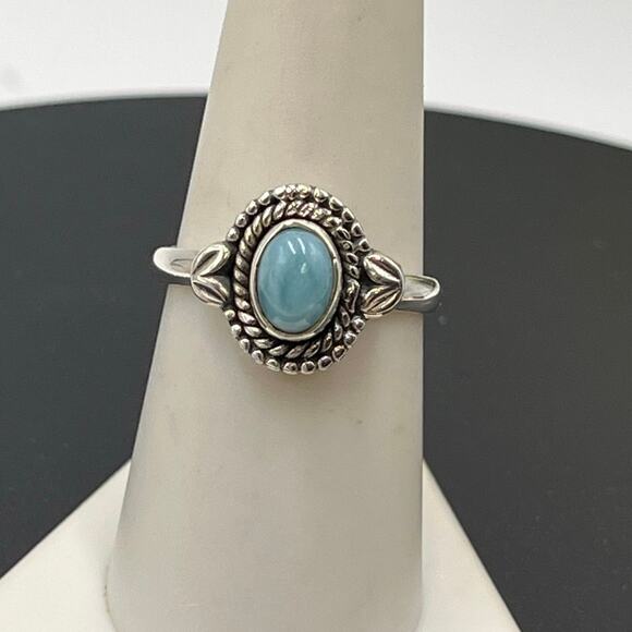 Natural Larimar Ring 925 Sterling Silver Handmade Oval Cabochon Gemstone Sz 8 - Picture 2 of 8